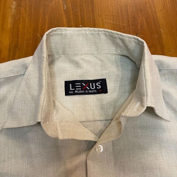 Lexus Khaki Color Collared Button Up Long Sleeve Shirt Mens Large - Picture 4 of 9